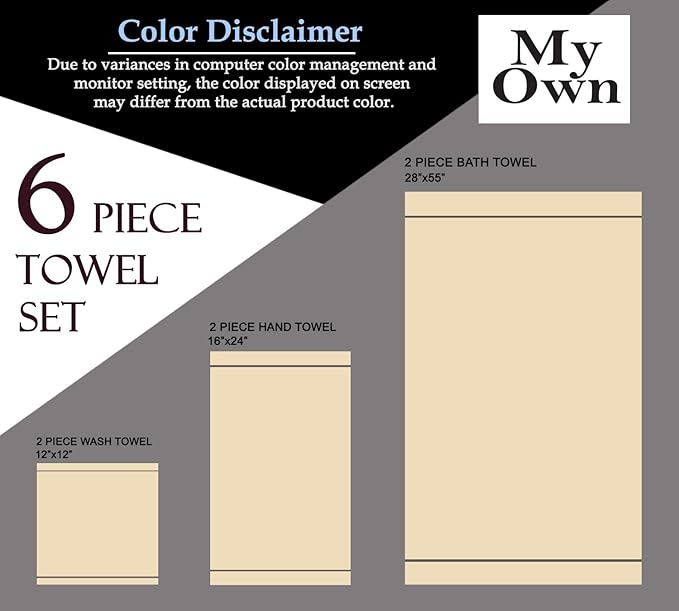 MyOwn Ultra Soft 6 Pack Cotton Towel Set, Contains 2 Bath Towels 28x55 inch, 2 Hand Towels 16x24 inch & 2 Wash Coths 12x12 inch, Ideal Everyday use, Compact & Lightweight - Burgundy