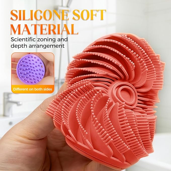 2 in 1 Silicone Body Scrubber & Scalp Scrubber, 2026 Upgrade Handheld Shower Scrubber for Body and Head, Cleansing Skin Brush Gentle Exfoliating and Stress Relax Hair Growth (Purple & Red)