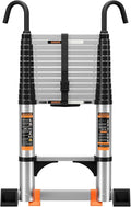 Telescoping Ladder,with Stable Hook and stabilizer barand,Extension Ladder, Heavy Duty 330lbs Max Capacity, Multi-Purpose Collapsible Ladder for RV or Outdoor Work (Aluminum, 12.5FT/3.8M(A-Button))