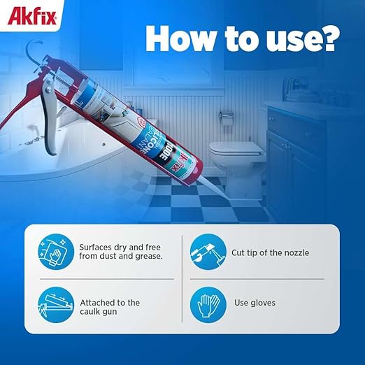 Akfix 100E RTV Silicone Caulk Clear (2x10.1 fl.oz.) - 100% Silicone Sealant Waterproof for Kitchen and Bathroom, Shower, Toilet, Sink, Window and Door, No Discoloring | Clear, 2 Pack