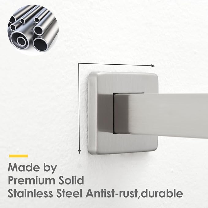 BESy 20 Inches Straight Extended Shower Arm With Flange, Rain Shower Head Extension Arms, Square Shower Rod Shower Head Extender Arm Shower Pipe Extension, Wall-Mounted Brushed Nickel Stainless Steel