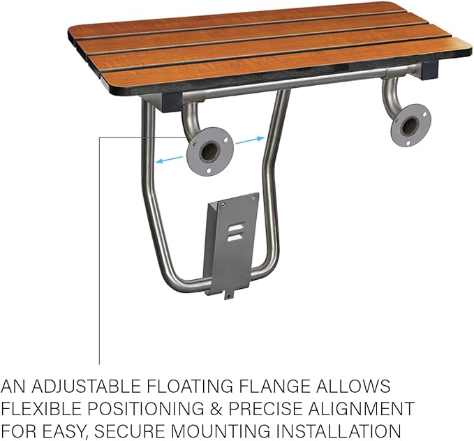 Seachrome 18-inch x 15-inch in ADA Folding Wall Mount Bathroom Shower Seat Bench, Teak Phenolic Seat
