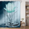 Lotus Shower Curtain Black White Teal Flower Elegant Blooming Floral with Dew Spring Flower Reflection on Water Modern Romantic Polyester Fabric Bathroom Decor 70×84 Inch with Hook