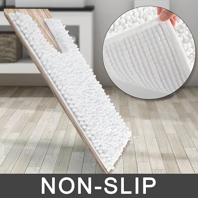 Yimobra Toilet Rugs U Shaped 24x20, Soft Comfortable Absorbent Chenille Toilet Mat for Bathroom Floor, Non-Slip Contour Bathroom Rugs for Toilet, Dry Quickly Machine Washable, White