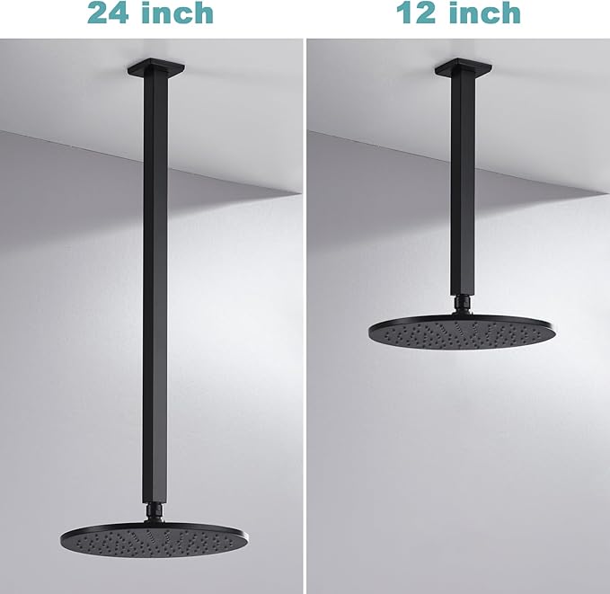 BESTILL 24 Inch Matte Black Ceiling Mount Shower Arm and Flange, Square Rain Shower Arm
