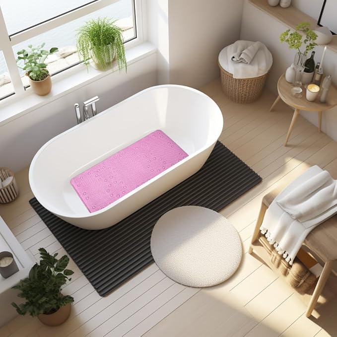 Non Slip Bathtub Mat 36” X 17” Shower Mat Soft Foam Bath Mats for Bathroom Tub, Bathtub Mat with Drain Holes, Suction Cups, Shower Mat Non Slip