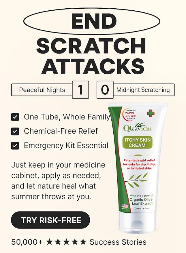 Oleavicin Organic Extra Strength Anti-Itch Cream for Dry, Itchy Skin Relief – Natural Fungal & Rash Treatment with Olive Leaf Extract – Fast-Acting, Long-Lasting Itch Relief
