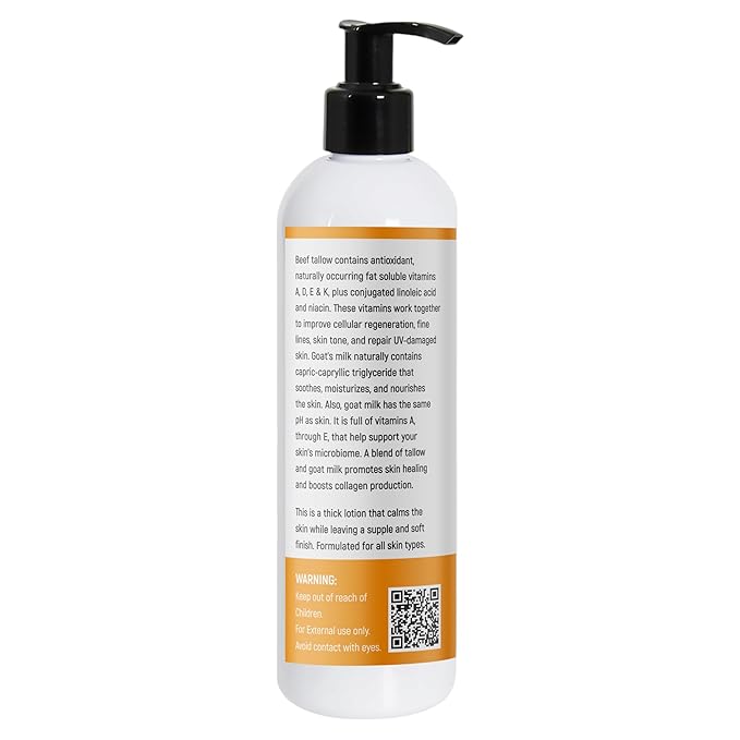Tallow & Goat Milk Body Lotion for Sensitive Skin, Organic moisturizing Lotion - Soothes Dry skin, Goat Milk face and body Moisturizer - Handmade Tallow for skin cream (12 OZ, Lavender Vanilla)