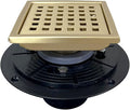 4 Inch Brushed Gold Shower Floor Drain Square for Bathroom Kitchen Removable Grill Plate Cover with Flange Kit, Sus304 Stainless Steel Brass Finish