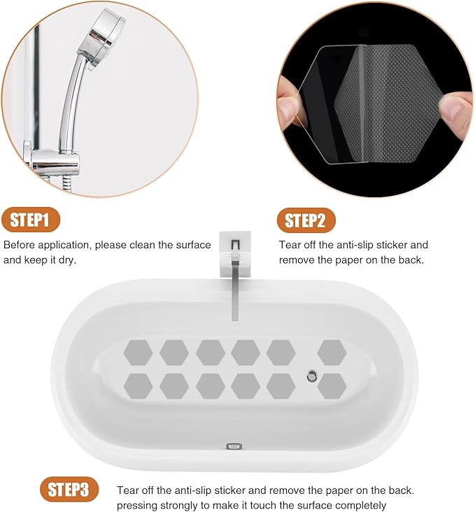 Bathtub Stickers Non-Slip, 36 PCS Grey Hexagon Safety Shower Treads Adhesive Appliques with Premium Scraper
