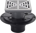 4-1/4"Square Brushed Nickel Shower Drain，Base with Adjustable Drain Flange Kit PVC,Removable Grille Strainer Drain Cover with Screws,SUS304 Stainless Steel
