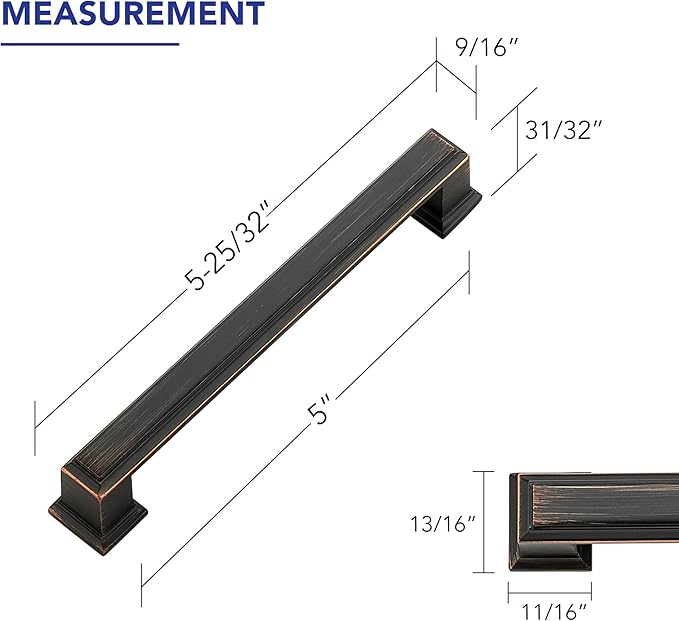 Ravinte Hardware 15 Pack Oil Rubbed Bronze Cabinet Pulls, 5 Inch (128mm) Hole Center Zinc Alloy Drawer Handles for Kitchen Cabinets, Cupboards, Dressers, Square Solid Metal Hardware