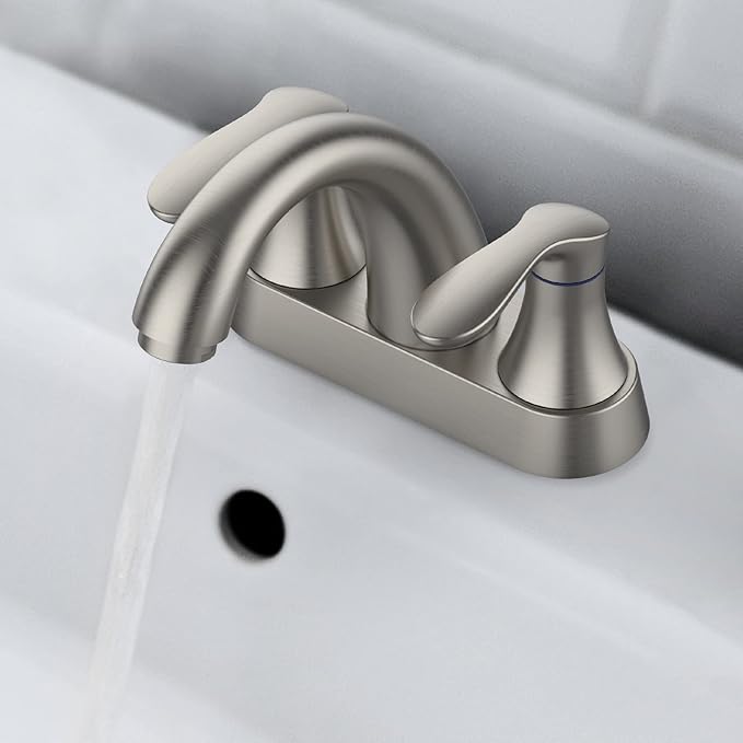 Bathroom Faucet, 4 Inch Bathroom Faucets for Sink 3 Hole, Centerset Bathroom Sink Faucet with Pop Up Drain and cUPC Lead-Free Hose(Brushed Nickel)