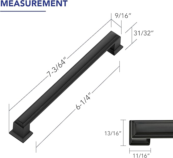 Ravinte Hardware 10 Pack Matte Black Cabinet Pulls, 6-1/4 Inch (160mm) Hole Center Zinc Alloy Drawer Handles for Kitchen Cabinets, Cupboards, Dressers, Square Solid Metal Hardware