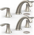 Bathroom Sink Faucet, Faucet for Bathroom Sink, Widespread Brushed Nickel Bathroom Faucet 3 Hole with Stainless Steel Pop Up Drain and cUPC Lead-Free Hose - (Brushed Nickel 2 Packs)