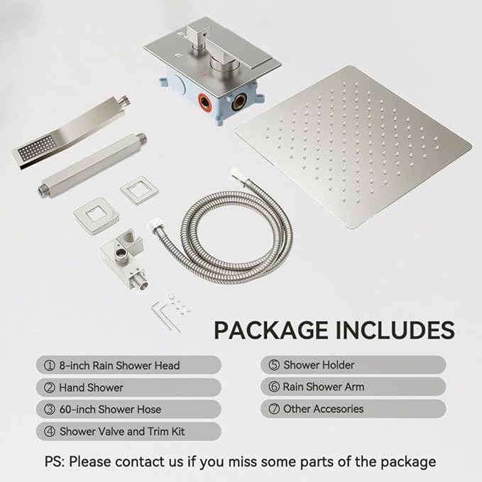 Shower Faucet Set Brushed Nickel Shower System, Starbath 8" Rain Shower Head and Handheld Spray Shower Set Complete Ceiling Mounted,2 Way Pressure Balance Shower Valve and Trim Kit Included