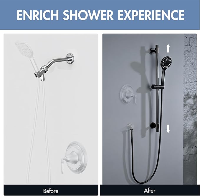 Adjustable Shower Slide Bar with 5-Function Handheld Shower Head, Stainless Steel Grab Slide Bar Combo with Extra Hose (Oil Rubbed Bronze)