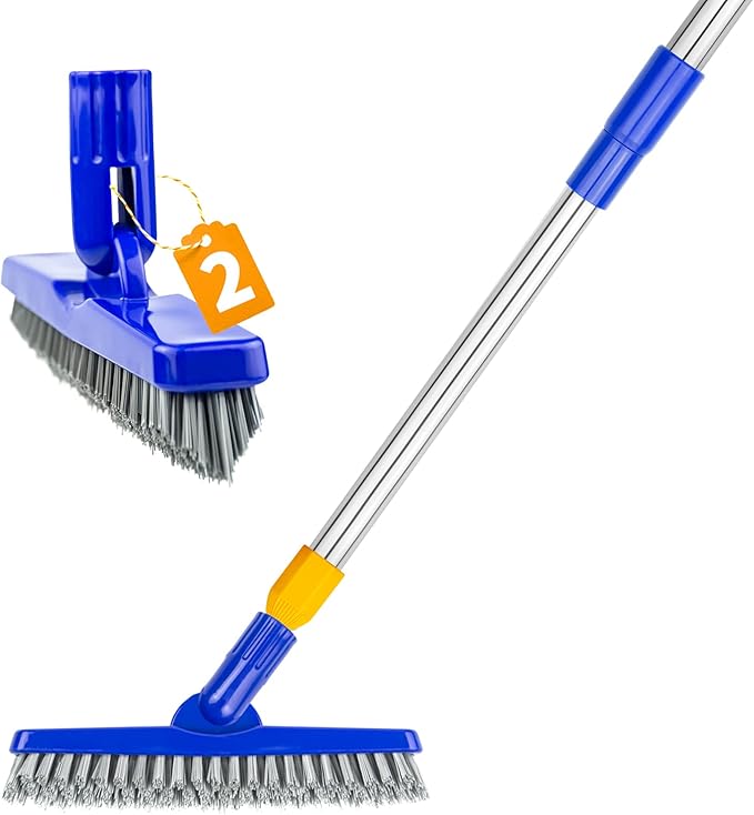 ITTAHO 2 Pack Grout Brush with Long Handle, 56.5'' Swivel Grout Cleaning Brush,V-Shape Grout Scrub Brush, Extendable Handle Grout Cleaner Brush for Tile Floors，Bathroom,Baseboard,Shower,Corner