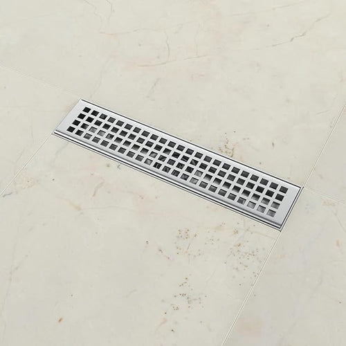 12 Inch Rectangular Shower Floor Drain, Brushed Nickel High Flow Shower Drain Kit with Flange with Hair Filter, Removable Grate Cover, 304 Stainless Steel, Abs Fixing Tray (Brushed)