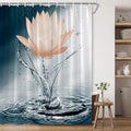Lotus Shower Curtain Black White Blue Orange Flower Elegant Blooming Floral with Dew Spring Flower Reflection on Water Modern Romantic Polyester Fabric Bathroom Decor 70×90 Inch with Hook