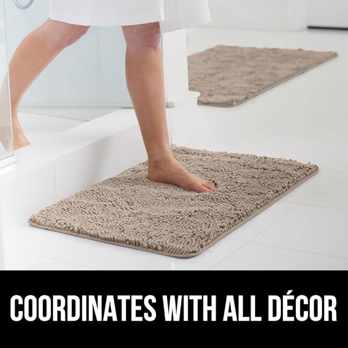 GORILLA GRIP Bath Rug Mat, Thick Absorbent Chenille, Quick Dry Microfiber Mats, Rubber Backing Washable Shower Floor Rugs, Bathmat Runner, US Designed Bathroom Home Decor Accessories 24x17, Gray Beige