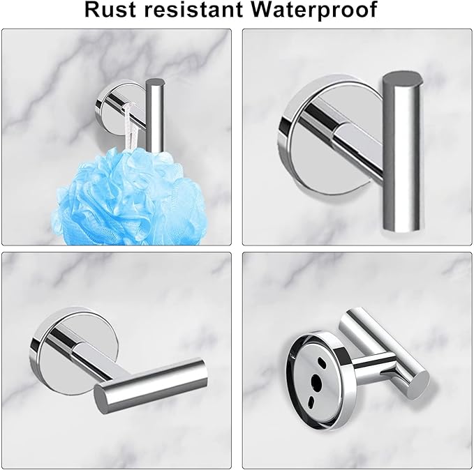 Cilee 10 Piece Chrome Bathroom Accessories Set, 24inch Polished Chrome Towel Bar Ring+Toilet Paper Holder+ Robe Towel Hook SUS304 Stainless Steel Bathroon Hardware Set