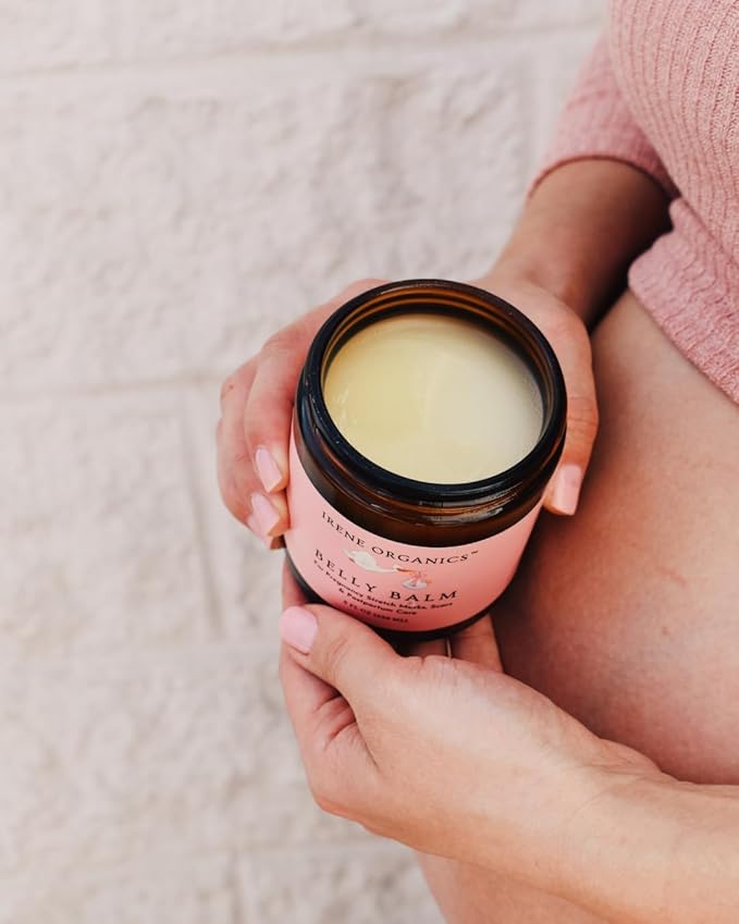 Irene Organics Organic Belly Butter for Pregnancy Stretch Mark Prevention and Treatment Award Winning Anti Stretch Mark Tummy Balm For Pregnancy and Postpartum 8oz - Hydrating Bump Cream