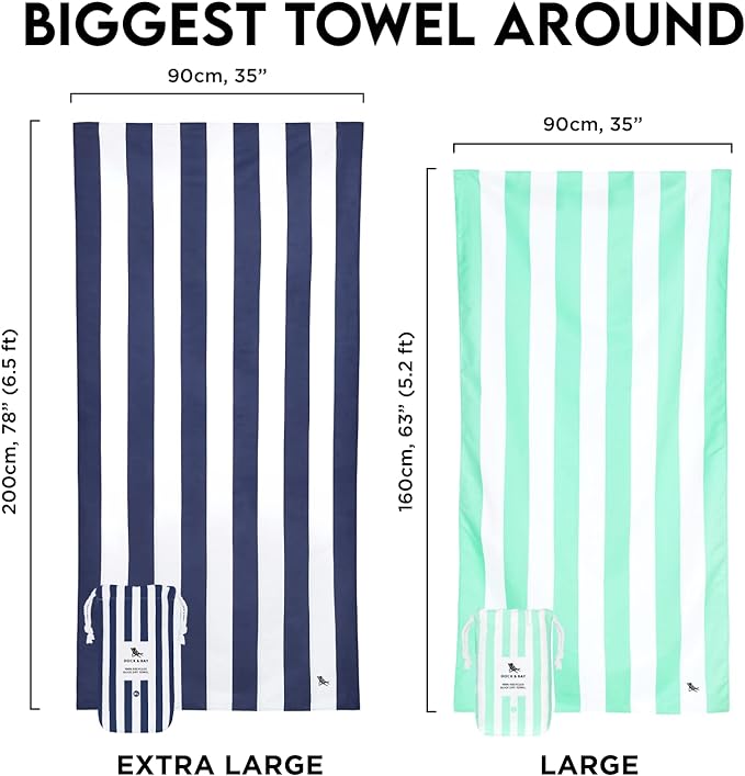 Dock & Bay Beach Towel - Quick Dry, Sand Free - Compact, Lightweight - 100% Recycled - Includes Bag - Cabana Light - Bora Bora Beige - Extra Large (200x90cm, 78x35)