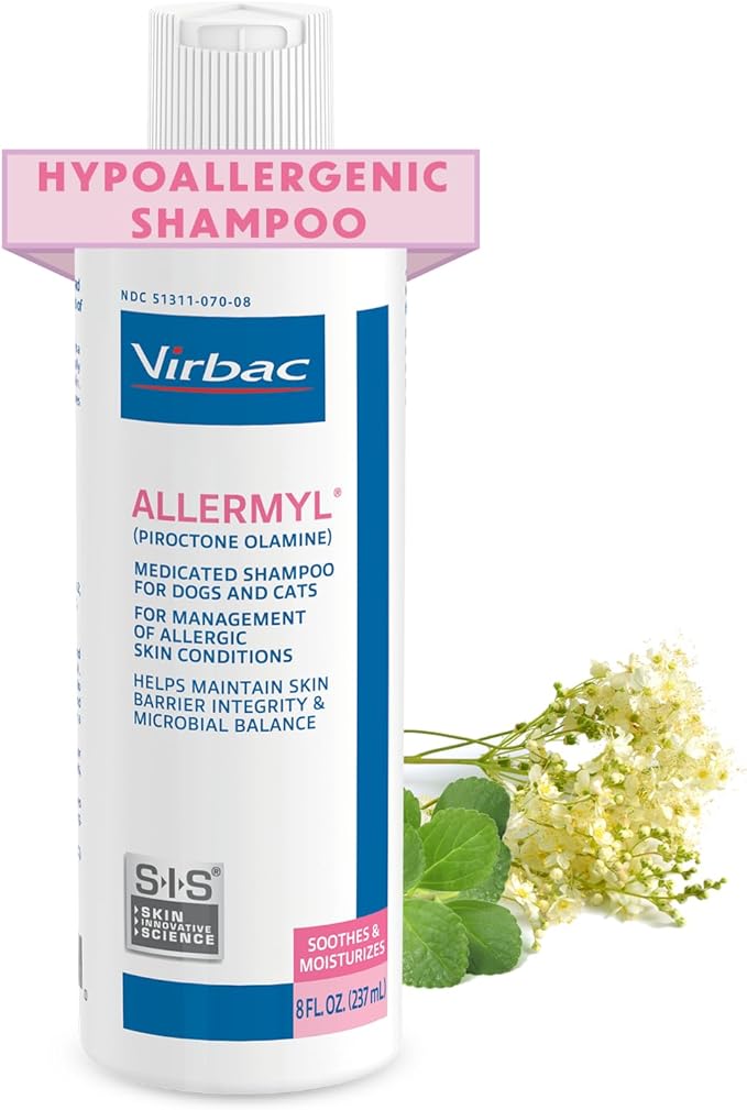 Allermyl Medicated Pet Shampoo Hypoallergenic, Soothing and Moisturizing Shampoo for Allergic Dogs and Cats (by Virbac)