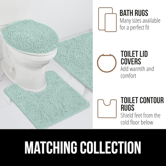 GORILLA GRIP Bath Rug Mat, Soft Absorbent Chenille, Quick Dry Microfiber Mats, Rubber Backing Washable Shower Floor Rugs, Bathmat Runner, US Designed Bathroom Home Decor Accessories 24x17, Seablue
