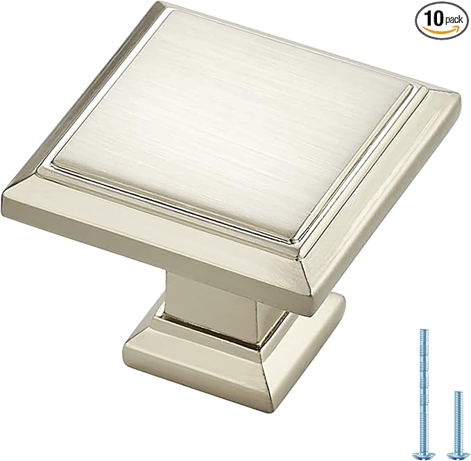 Ravinte Hardware 10 Pack Kitchen Cabinet Pulls Square Drawer Single Hole Handles Brushed Nickel for Cupboard Gold Dresser Solid