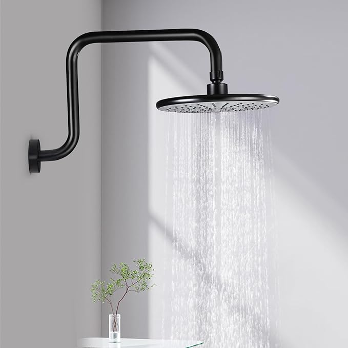 Shower Extension Arm, S shaped shower arm with Flange,Stainless Steel 13 Inch High Rise Shower Head Extender Arm,Matte Black,10Z3MK