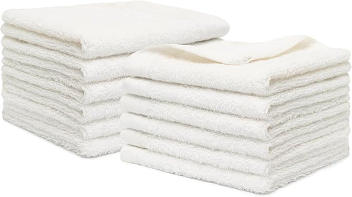 100% Cotton Washcloths Set 13” x 13” | White Towels | Set of 12 Ultra Soft and Highly Absorbent Washcloths Sets for Bathroom, Gym, Hotel, Spa | Machine Washable Face Towel