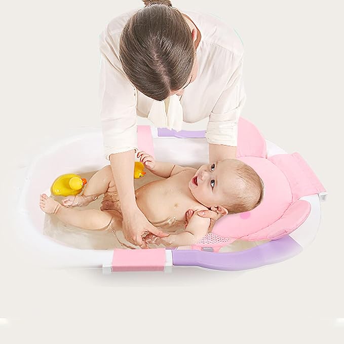 AIR&TREE Baby Bath Seat Support Net, Quick Drying, Adjustable, Comfortable, Non-Slip, Infant Bathtub Sling Shower Mesh for a Tub, with Safety Support Corners (Pink)