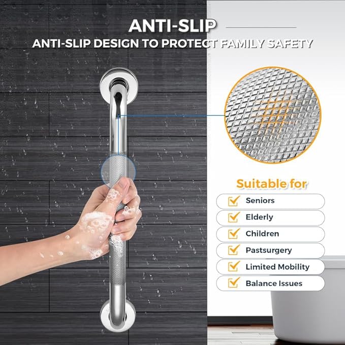 Grab Bars for Shower, 1 Pack 32-Inch Anti Slip Shower Handles for Elderly, Safety Shower Grab Bar, Stainless Steel Handicap Grab Bars for Bathroom (Polished Nickel 1" Diameter)
