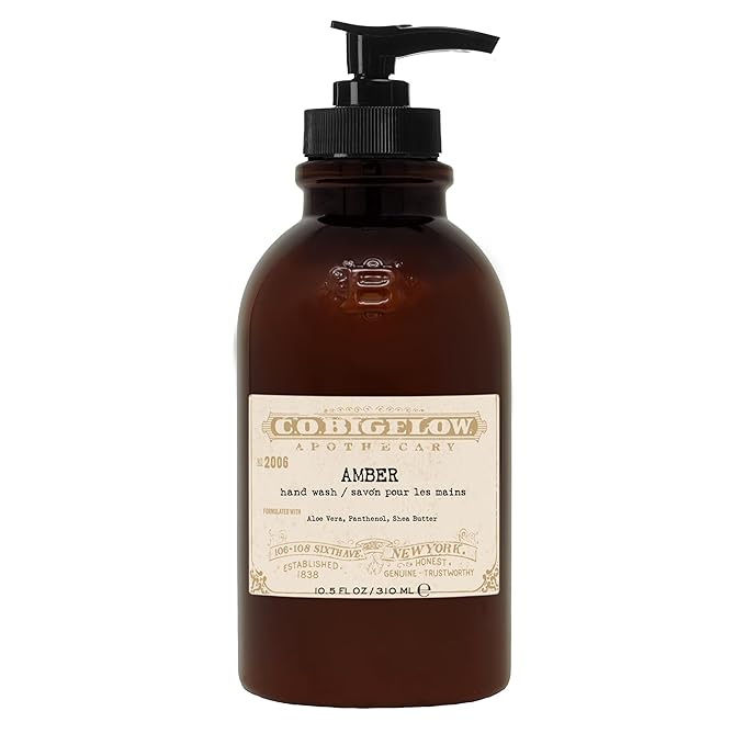 C.O. Bigelow Iconic Collection Amber Hand Wash, Scented Hand Soap with Aloe Vera and Shea Butter, 10.5 fl oz