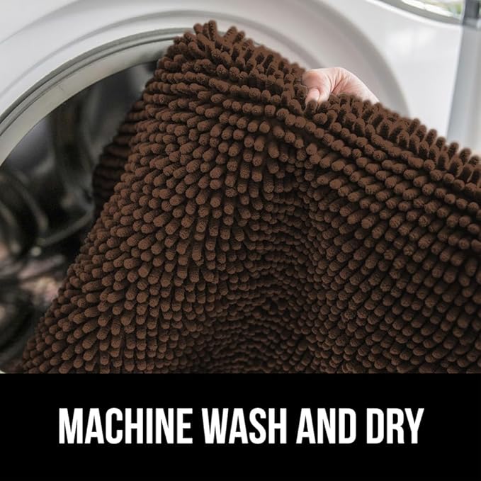 GORILLA GRIP Plush Absorbent Shaggy Chenille Bath Rug Mat for Oval Toilet Base with Rubber Backing, Machine Washable Rugs, Soft Microfiber Contour Mats for Toilets, Bathroom Decor, Brown