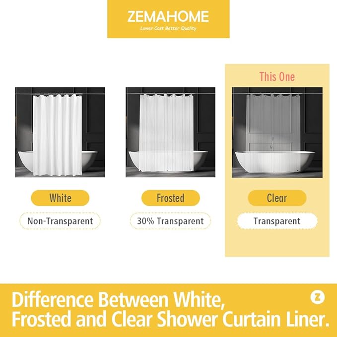 Extra Long Clear Plastic Shower Curtain Liner - Lightweight 72" x 96" Transparent Bathroom Shower Showroom Curtain Liner with Rustproof Metal Gromments and Weighted Magnet