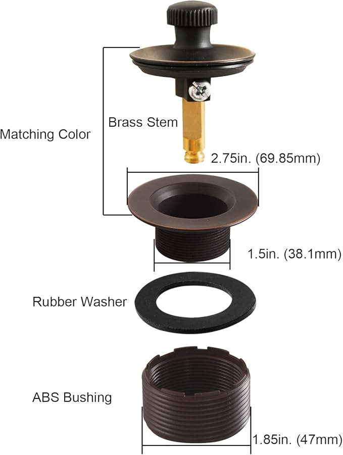 Lift and Turn Bathtub Drain Stopper with ABS Plastic Bushing, Fits in 1-1/2 Inch or 1-3/8 Inch Inner Bathtub Shoe, Easy to Install, Venetian Bronze