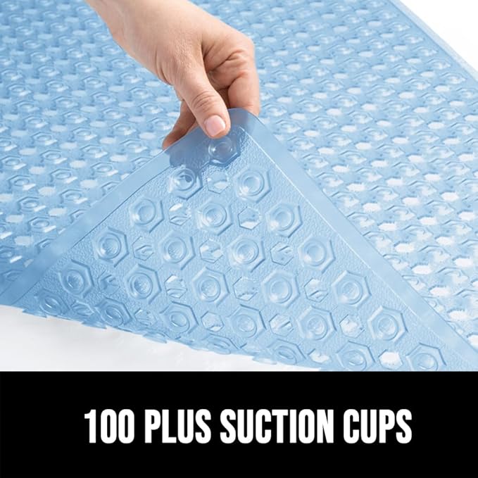 GORILLA GRIP Patented Square Shower Stall Mat, Small Bathtub Floor Mats for Stand Up Showers with Suction Cups and Drainage Holes, Machine Washable, Soft on Feet, Bathroom Accessories 21x21 Inch, Blue