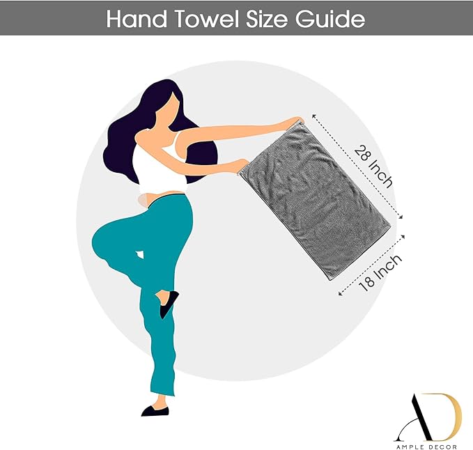 Ample Decor Soft Absorbent Hand Towels 18 X 28 Inch 600 GSM 100% Cotton- 12Pcs Grey