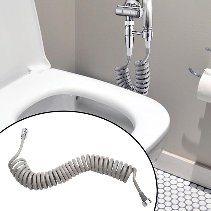 Spring Flexible Shower Hose, Bathroom Spiral Flexible Telescopic Shower Hose Spring Replacement Shower Hose for Toilet Faucet, Bidet Sprayer(300cm Grey)