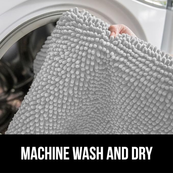 GORILLA GRIP Bath Rug Mat 60x17, Soft Absorbent Chenille, Quick Dry Microfiber Mats, Rubber Backing Washable Shower Floor Rugs, Bathmat Runner, US Designed Bathroom Home Decor Accessories Light Gray