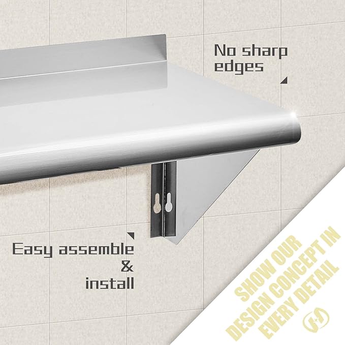 HALLY SINKS & TABLES H Stainless Steel Shelf 18 x 48 Inches, 400 lb, Commercial Wall Mount Floating Shelving for Restaurant, Kitchen, Home and Hotel
