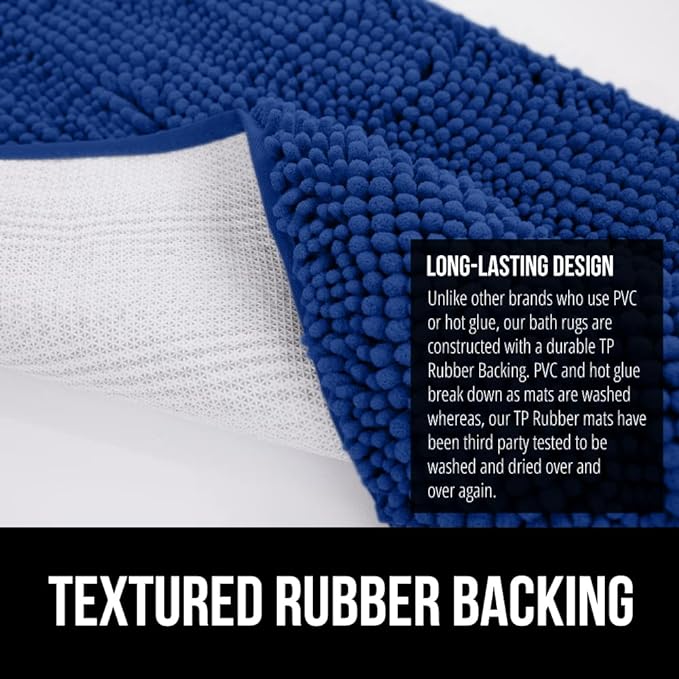 GORILLA GRIP Bath Rug Mat, Soft Absorbent Chenille, Quick Dry Microfiber Mats, Rubber Backing Washable Shower Floor Rugs, Bathmat Runner, US Designed Bathroom Home Decor Accessories 24x17 Royal Blue