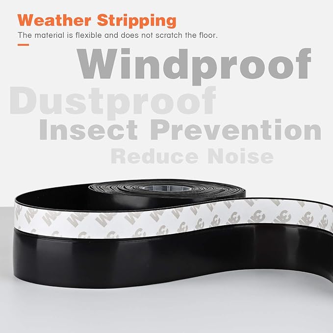26 Feet Silicone Seal Strip, Weather Stripping for Doors and Windows, Draft Stopper Adhesive Tape for Shower Glass Gaps (Black, 45MM)