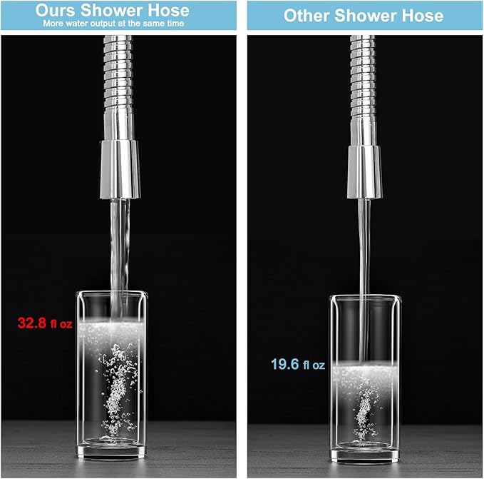OFFO Shower Hose High Flow 0.43” Large Bore, Kink Free Stainless Steel Shower Head Hose Replacement Universal G1/2”, Leak-proof Extra Long Flex Handheld for Pet Bathing Cleaning, 60 in Chrome