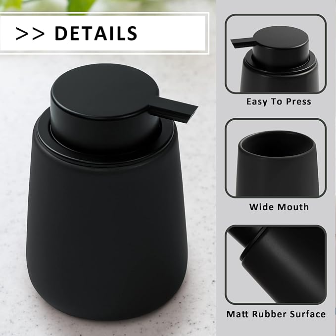 Soap Foaming Dispenser Ceramic with Easy-to-Press Pump Hand Foam Dispenser for Shampoo Bathroom Kitchen 12 oz 2pcs