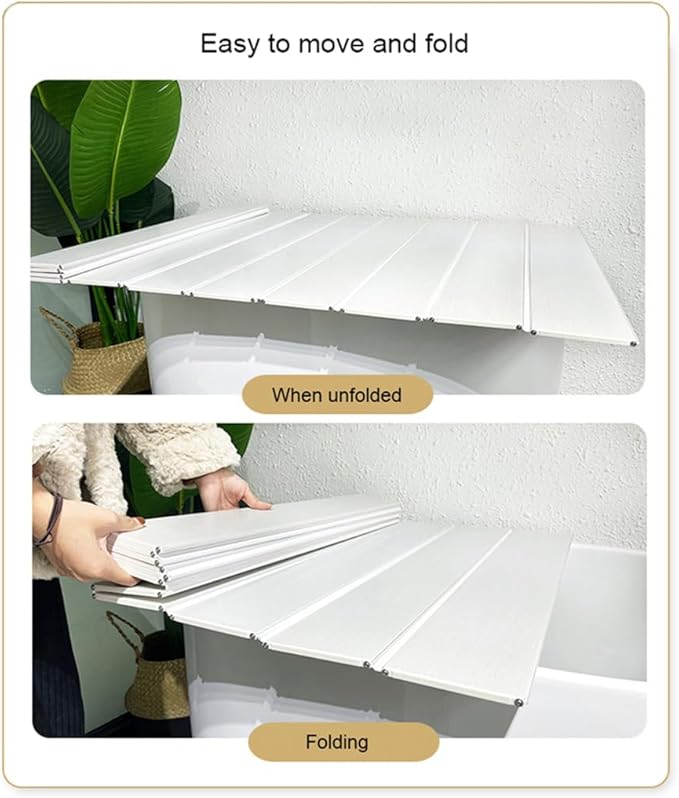 Adjustable Foldable Dust-Proof Bathtub Cover White,Waterproof Shutter Bathtub Tray & Laptop Desk 2 in 1 Fits Most Tubs,Modern Bath Tub Racks for Home(Size:0.47in Thick,Color:92CMx201CM(36.2"x79"))