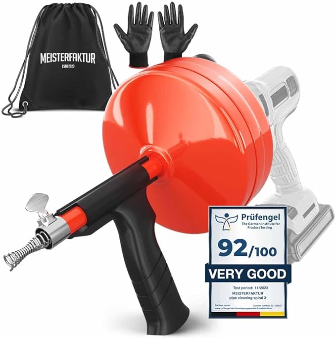 drain snake 2.0 [50 FT] - with drill attachment - Ideal plumbing snake for sink and drain unblocking - Solid drain auger for real DYIs! (50 FT - 1/4 inch)